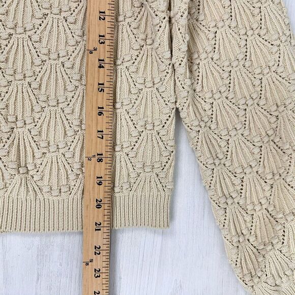 Driftwood Nancy Cardigan Sweater Women L Cream Cotton V Neck Balloon Sleeve Boho - Picture 14 of 16
